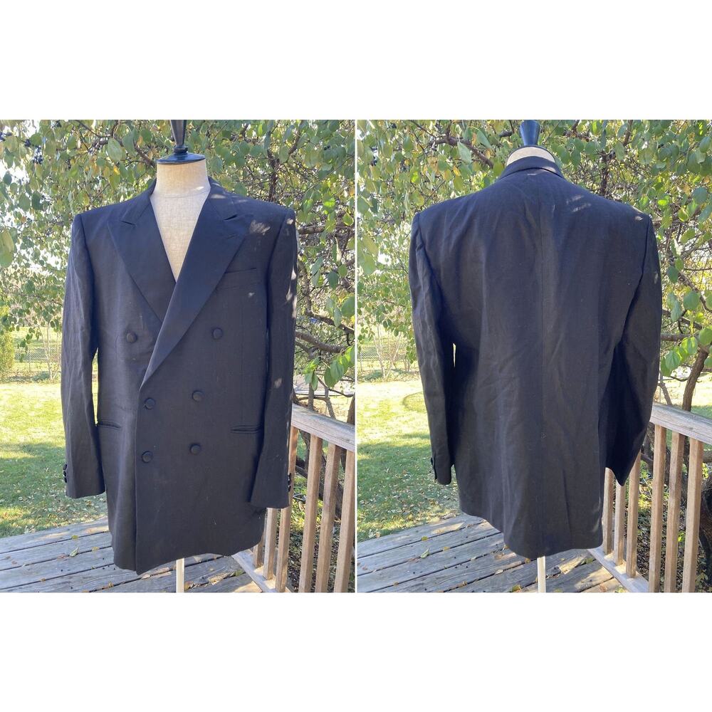 fits 44 Rare Pure Linen Tuxedo Coat Jacket Double Breasted cloth Hand Tailored